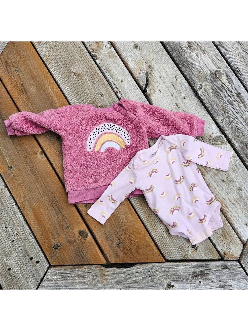 CUTE PEKKLE Kids Rainbow Fleece Top Matching Onesie Size 6 Months PINK